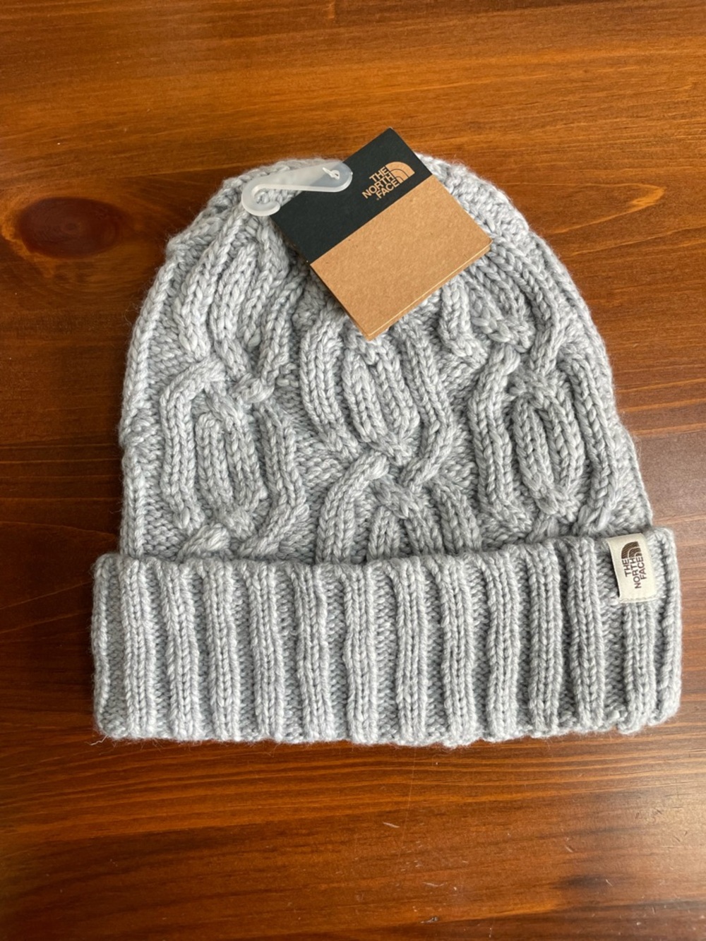 New The North Face Light Gray Cable Minna Beanie